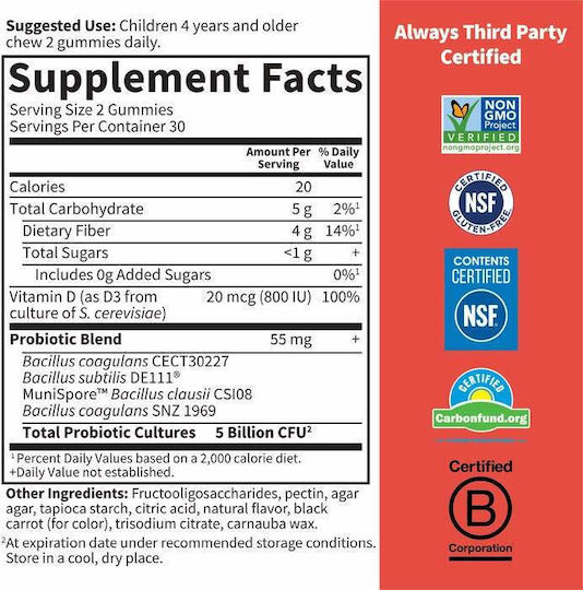 Garden Of Life Dr. Formulated Probiotics Kids 5 Billion Пробиотици за Деца 60 желирани бонбони Ягода