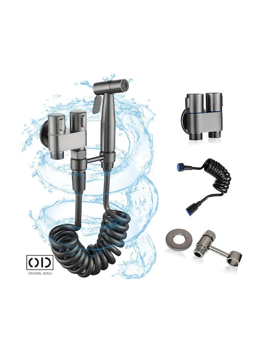 Adaptor cap de duș bideu vas de toaletă premium material aluminiu oțel inoxidabil furtun extensibil 140 cm gri oferte originale