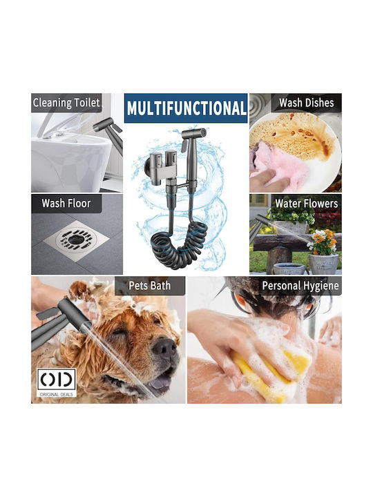 Adaptor cap de duș bideu vas de toaletă premium material aluminiu oțel inoxidabil furtun extensibil 140 cm gri oferte originale