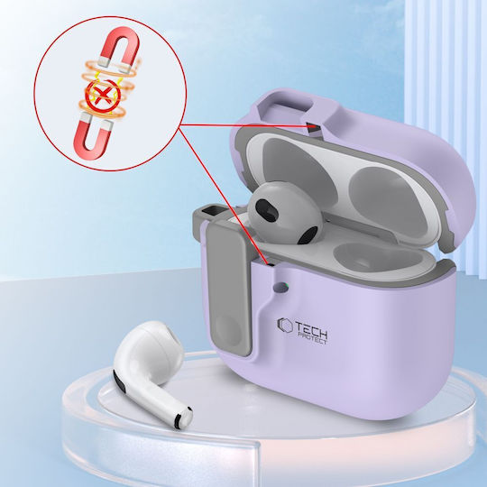 Tech-Protect Hülle Silikon mit Haken in Flieder Farbe für Apple AirPods 4