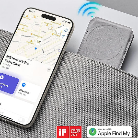 ESR MagSafe Card Case Geo Wallet Stand HaloLock with Built-in Find My in Gray color