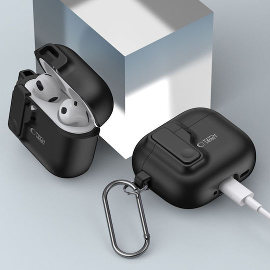 Tech-Protect Hülle Silikon mit Haken in Schwarz Farbe für Apple AirPods 4