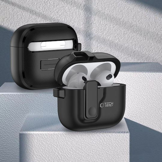 Tech-Protect Hülle Silikon mit Haken in Schwarz Farbe für Apple AirPods 4