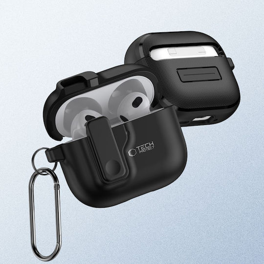 Tech-Protect Hülle Silikon mit Haken in Schwarz Farbe für Apple AirPods 4