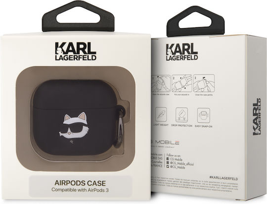 Karl Lagerfeld Choupette Head 3D Silicone Case with Keychain Black for Apple AirPods 3