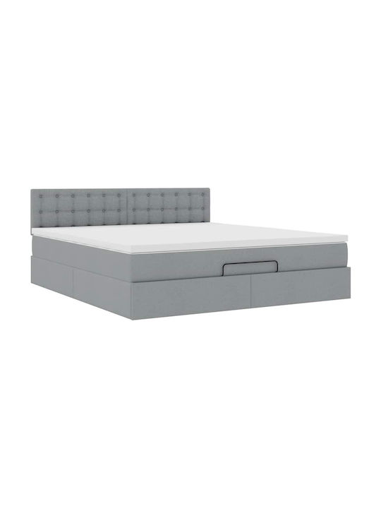 Doppelbett Bezogen mit Stoff Hellgrau mit Lattenrost & Matratze 160x200cm