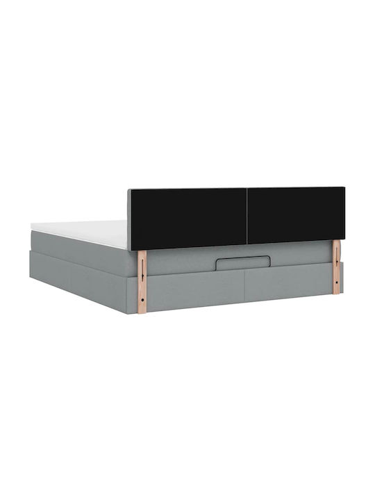 Doppelbett Bezogen mit Stoff Hellgrau mit Lattenrost & Matratze 160x200cm