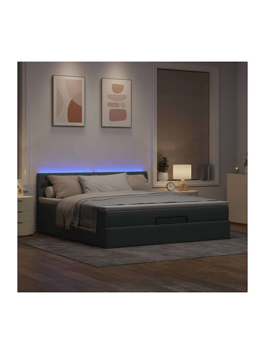 Pat Dublu Tapitat Cu Material Textil Gri Deschis Cu Plăci Și Saltea 160x200cm