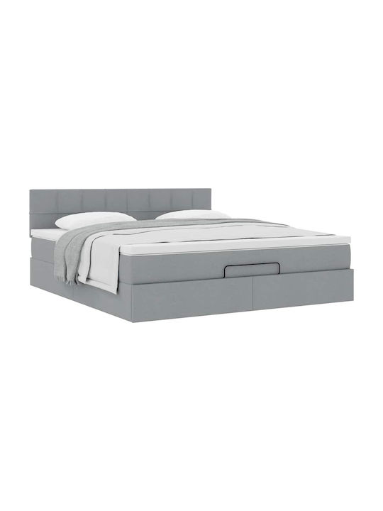 Doppelbett Bezogen Mit Stoff Hellem Grau Mit Lattenrost & Matratze 160x200cm