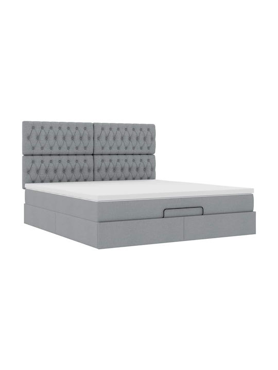 Doppelbett Mit Stoffbezogenem Hellgrauem mit Lattenrost & Matratze 160x200cm