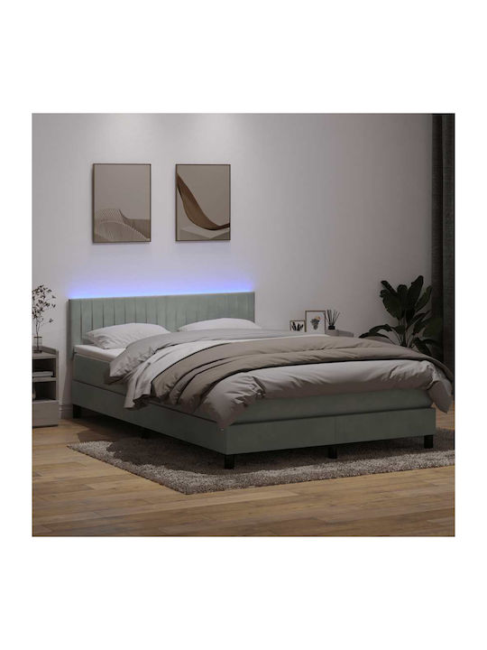 Double Bed Upholstered with Fabric Light Gray with Slats and Mattress 160x210cm
