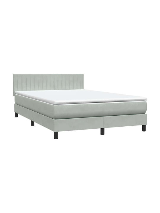 Double Bed Upholstered with Fabric Light Gray with Slats and Mattress 160x210cm