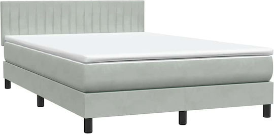 Double Bed Upholstered with Fabric Light Gray with Slats and Mattress 160x210cm