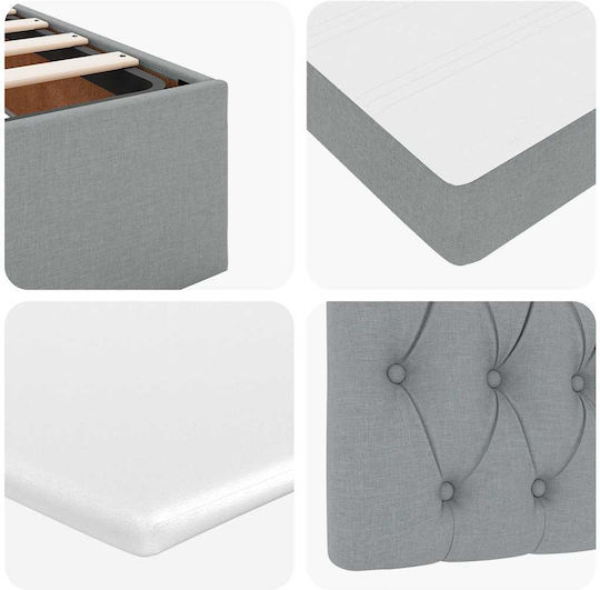 Double Upholstered Fabric Bed Light Gray with Slats and Mattress 160x200cm 3313251