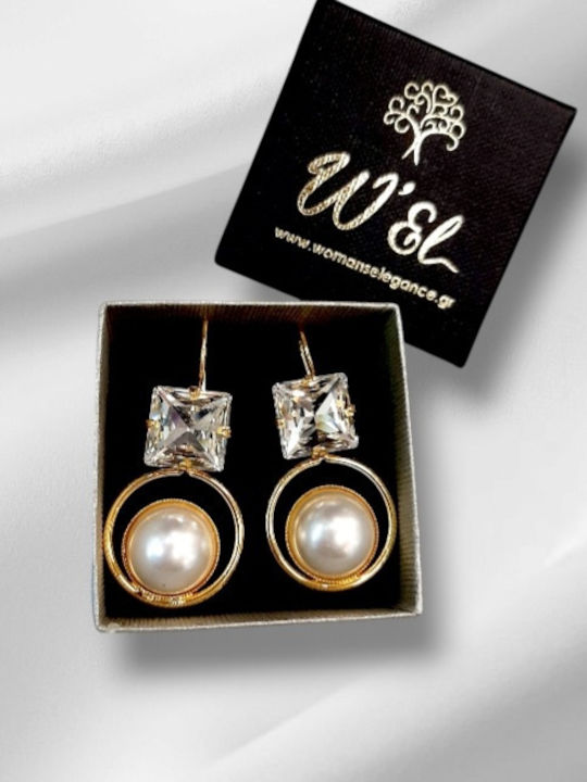 W'el Woman's Elegance Earrings Gold Plated with Stones & Pearls