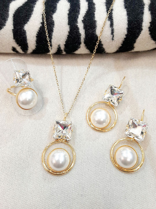 W'el Woman's Elegance Earrings Gold Plated with Stones & Pearls