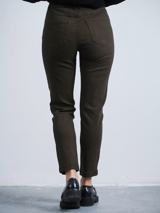 Damen Hoch tailliert Stoff Hose Brown