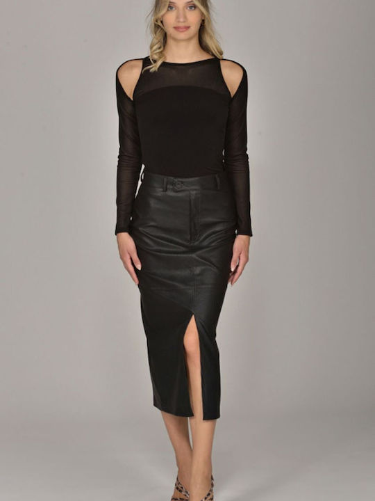 Leather Midi Skirt Black