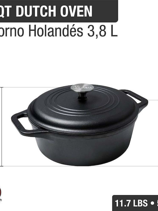 Victoria Dutch Oven Round Cast Iron 3.8lt 1pcs