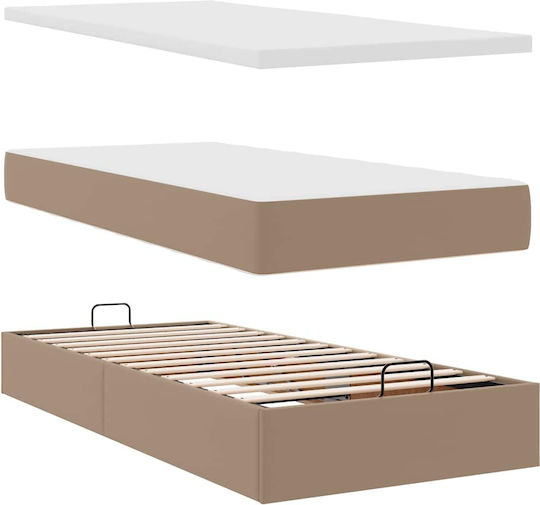 King Size Bed Upholstered with Faux Leather Cappuccino with Storage Space Slats & Mattress 190x190cm