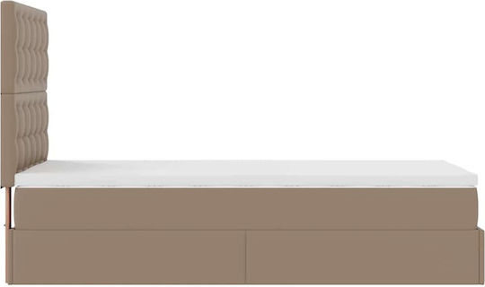 King Size Bed Upholstered with Faux Leather Cappuccino with Storage Space Slats & Mattress 190x190cm