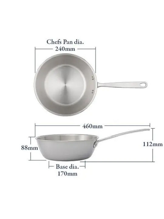 Stellar Eclipse Deep Frying Pan Stainless Steel Aluminum 24 Cm Silver