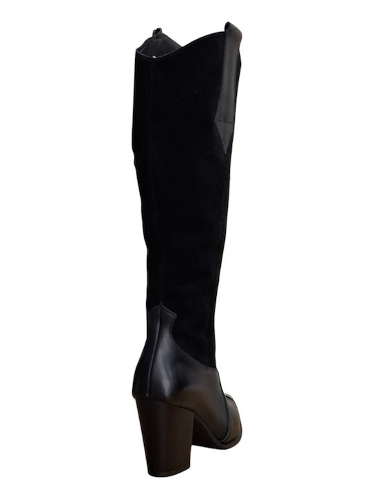 Leder Damenstiefel mit hohem Absatz Schwarz