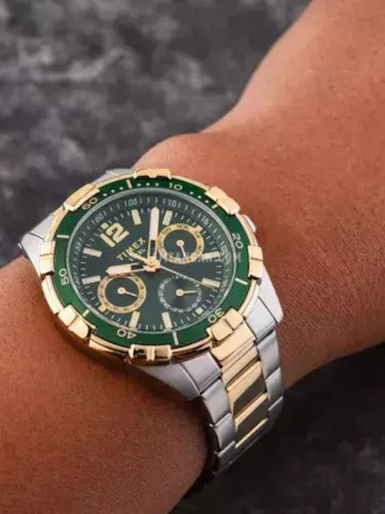 Timex Classic Ανδρικό Ρολόι 15mm Χρονογράφος Μπαταρίας με Χρυσό Μεταλλικό Μπρασελέ