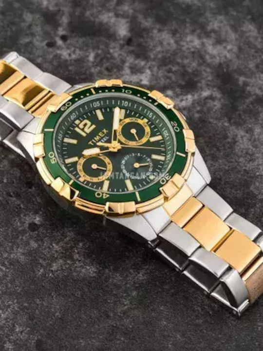 Timex Classic Ανδρικό Ρολόι 15mm Χρονογράφος Μπαταρίας με Χρυσό Μεταλλικό Μπρασελέ
