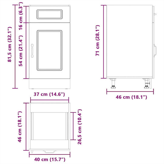 Ντουλάπι Βάσης Κουζίνας Kalmar Μαύρο Επεξεργασμένο Ξύλο Μαύρο 40 X 46 X 81,5 Cm