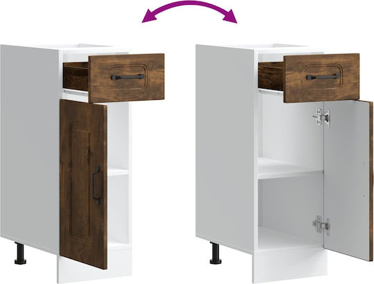 Kalmar Smoked Oak Processed Wood Brown Kitchen Base Cabinet 30 X 46 X 81.5 Cm