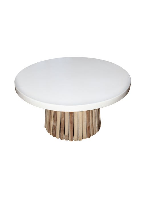 Round Central Coffee Table Solid Natural Colour/White Surface W90xL90xH46cm