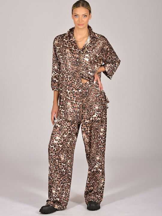 Damen Stoff Hose Leopard Animal Print