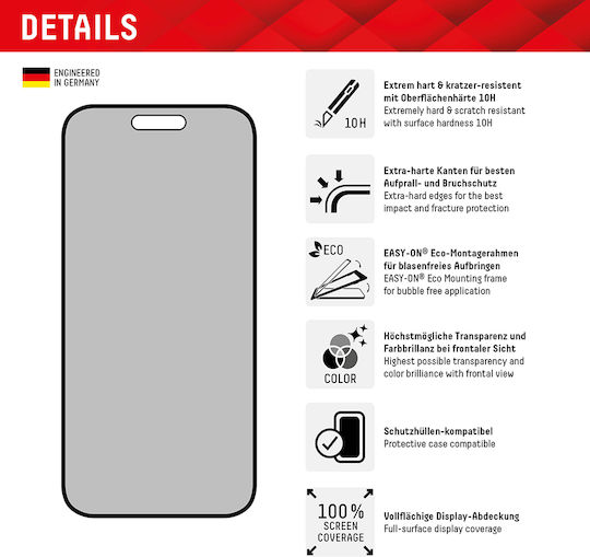 Displex 3D Privatsphäre Gehärtetes Glas Schwarz (iPhone 15 Plus / 16 Plus)