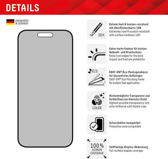 Displex 3D Privatsphäre Gehärtetes Glas Schwarz (iPhone 15 Plus / 16 Plus)