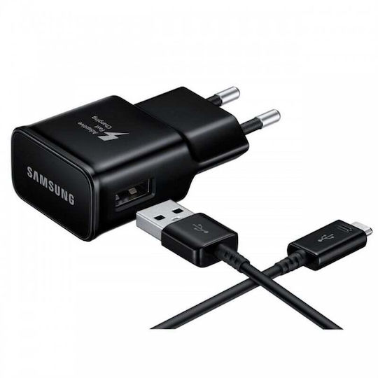 Samsung Φορτιστής με Θύρα USB-A και Καλώδιο micro USB Μαύρος (Eta-u90)