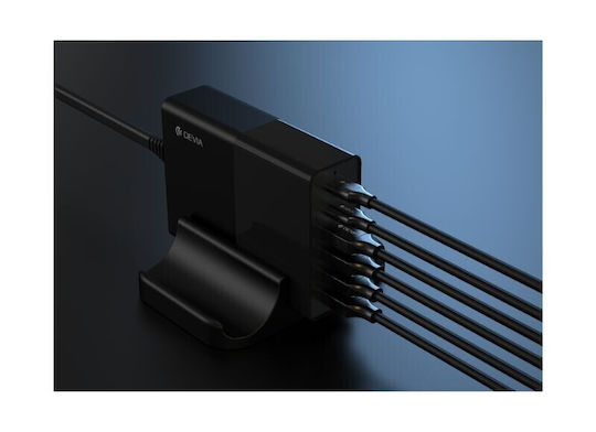 Devia Βάση Φόρτισης με 4 Θύρες USB-A και 2 Θύρες USB-C 75W Power Delivery σε Μαύρο χρώμα (DVCH-359446)