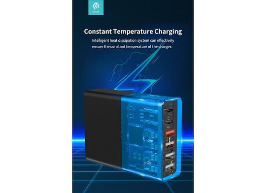 Devia Βάση Φόρτισης με 4 Θύρες USB-A και 2 Θύρες USB-C 75W Power Delivery σε Μαύρο χρώμα (DVCH-359446)