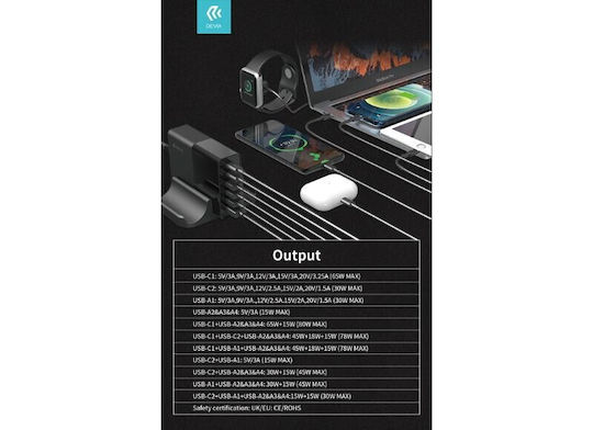 Devia Βάση Φόρτισης με 4 Θύρες USB-A και 2 Θύρες USB-C 75W Power Delivery σε Μαύρο χρώμα (DVCH-359446)