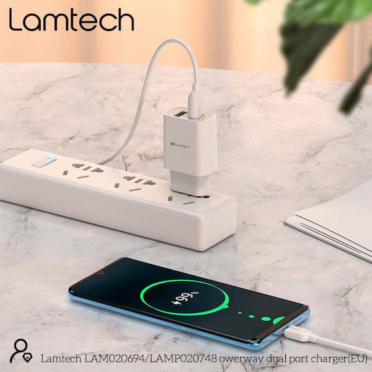Lamtech Φορτιστής Χωρίς Καλώδιο με 2 Θύρες USB-A Λευκός (LAM020694)