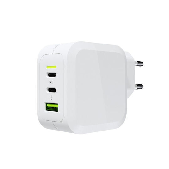 Green Cell GaN Wireless Charger with USB-A Port and 2 USB-C Output Ports 65W Power Delivery / Quick Charge 3.0 White