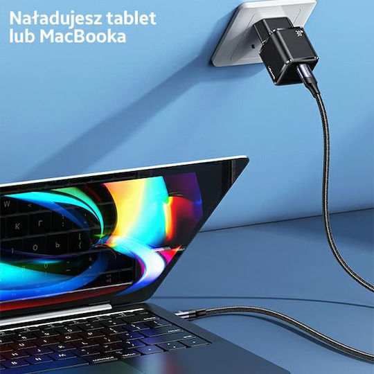 Usams Charger Without Cable with USB-C Port 30W Power Delivery Blacks (T45)