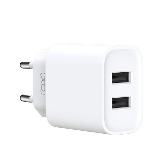 XO Φορτιστής με 2 Θύρες USB-A και Καλώδιο micro USB Λευκός (CE02C)
