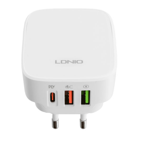 Ldnio Φορτιστής Χωρίς Καλώδιο με 2 Θύρες USB-A και Θύρα USB-C 32W Power Delivery Λευκός (Q334)