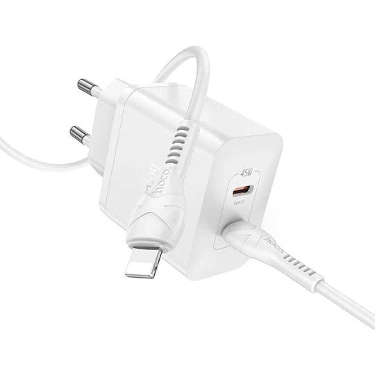 Hoco Φορτιστής με 2 Θύρες USB-C και Καλώδιο USB-C - Lightning 45W Power Delivery Λευκός (N35)