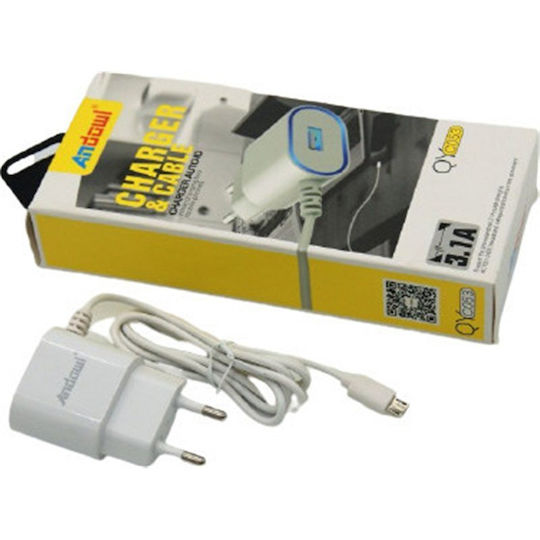 Andowl Ladegerät mit USB-A Anschluss und Kabel Micro-USB Weißs (QY-C053)