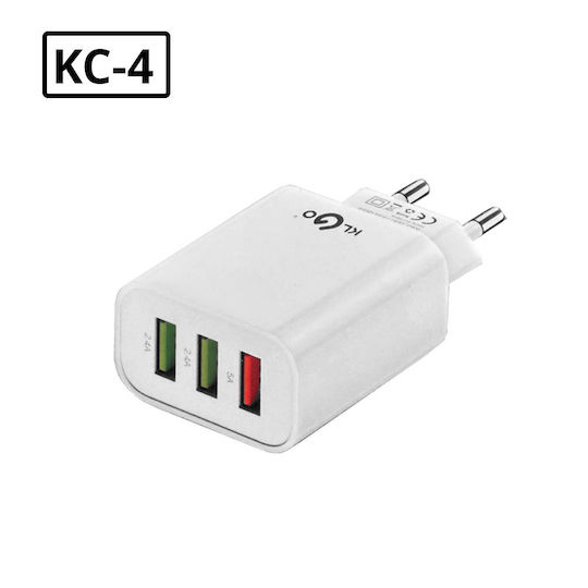 KLGO Φορτιστής Χωρίς Καλώδιο με 3 Θύρες USB-A Λευκός (KC-4)
