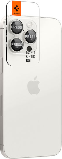 Spigen Optik Pro EZ Fit Camera Protection Tempered Glass White for the iPhone 15 Pro Max, 15 Pro, 14 Pro Max, 14 Pro