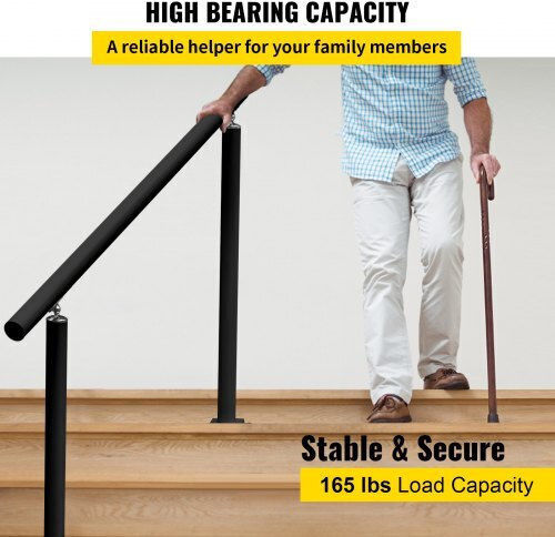 Vevor Black Outdoor Stair Railing 4ft Adjustable 0-60° Garden Lzltfs4ycyghsdlz1v0