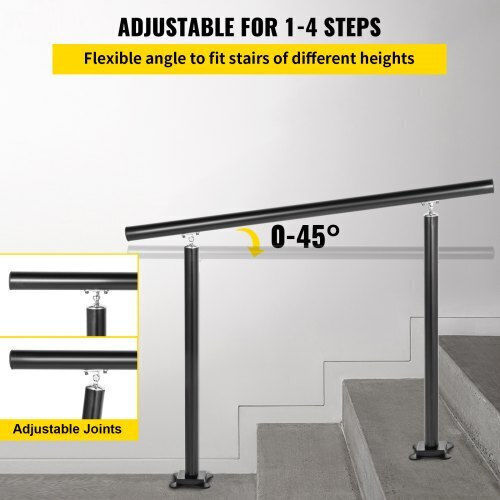 Vevor Black Outdoor Stair Railing 4ft Adjustable 0-60° Garden Lzltfs4ycyghsdlz1v0